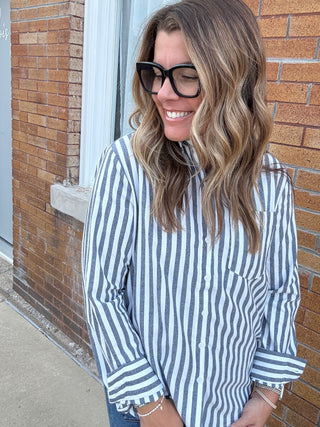 Suzy Striped Button Down Navy