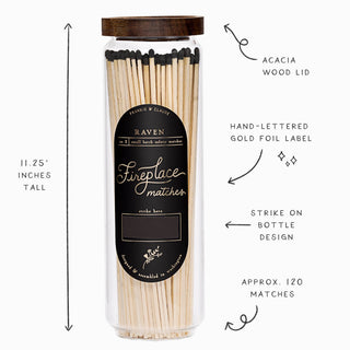 Black Fireplace Matches in Wood Lid Jar: Halloween decor