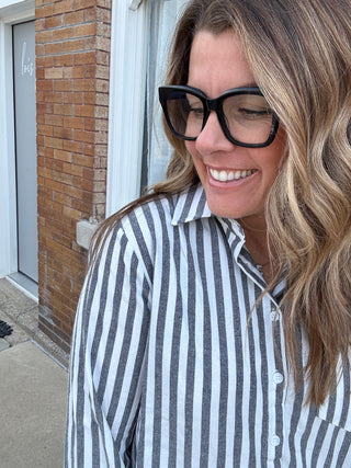 Suzy Striped Button Down Black