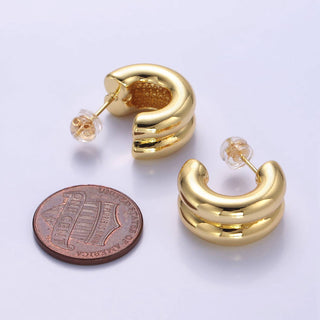 24k Gold Filled Double Band Hoop Earrings | T-316 - T-318
