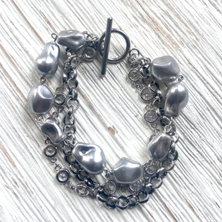 Gray Baroque pearl bracelet triple strand