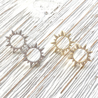 Sun earrings, crystal, boutique,salon, trendy, sunshine,: Gold