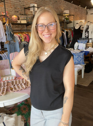Dolman Sleeve V-Neck Top Black