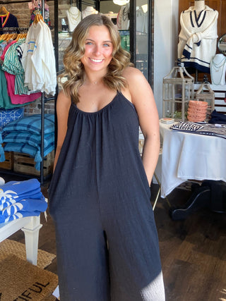 Textured Flared Jumpsuit Blue or Black