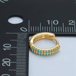 24K Gold Filled Turquoise Micro Paved Huggies | AD731