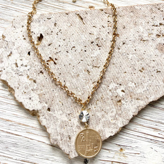 Paris France French coin necklace : Burnished silver