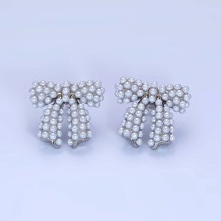 14K Gold Filled Pearl Ribbon Bow Stud Earrings