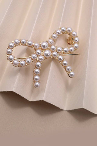 CLASSIC BOW RIBBON PEARL BROOCH