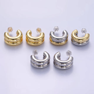 24k Gold Filled Double Band Hoop Earrings | T-316 - T-318