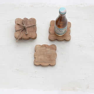 Scalloped Wood Coaster Set of 4