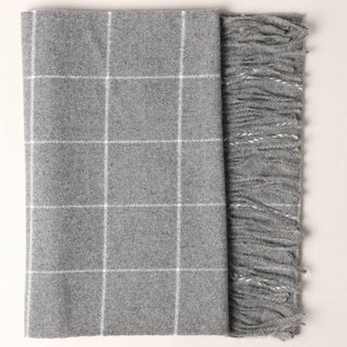 Cashmere Feel Plaid Pattern Scarf - Fringed Edges