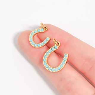 18K Gold PVD Stainless Steel Turquoise Stone Horseshoe Charm