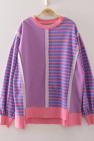NT12765-Mixed Stripe Contrast Sweatshirt