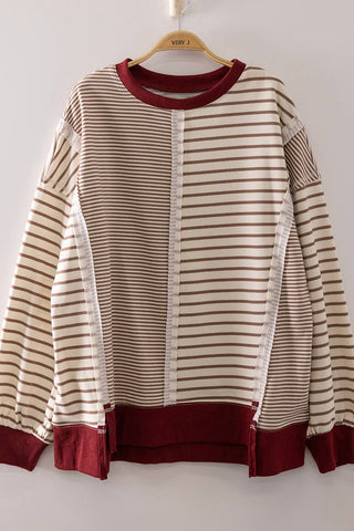NT12765-Mixed Stripe Contrast Sweatshirt