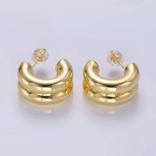 24k Gold Filled Double Band Hoop Earrings | T-316 - T-318