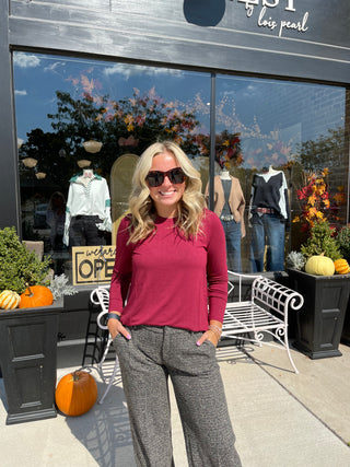 Long Sleeve Scoop Neck In Red Velvet