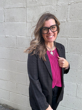 Boyfriend Blazer Black on Black Plaid by Liverpool