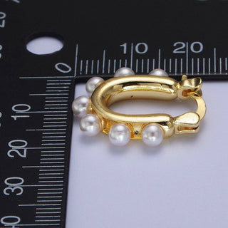 24K Gold Filled Round Pearl Lined 23.6mm U-Shaped Latch Earrings | Y205