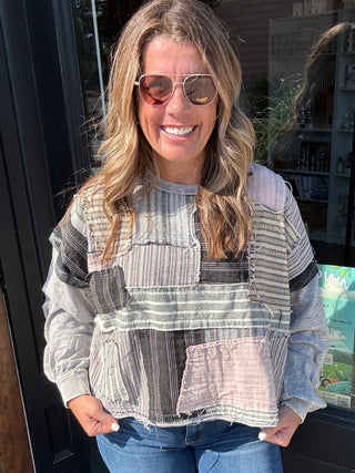 Boho Mineral Washed Patchwork Top