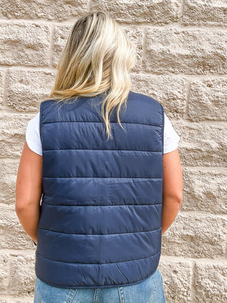 Reversible Zip Front Quilted Sweater Vest - Heather Navy by Liverpool