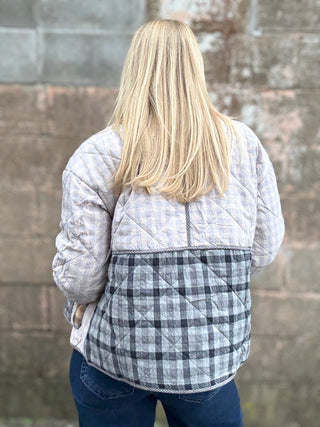 Mixed Media Plaid Quilted Jacket
