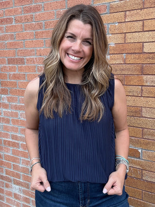 Sleeveless Crewneck Top Navy