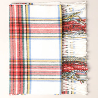 Cashmere Feel Plaid Pattern Scarf - Fringed Edges