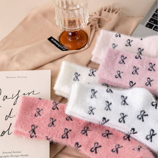 Bow Fluffy Home Plush Socks