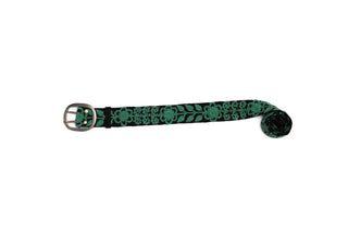 Black And Green Embroidered Belt: Medium