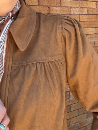 Puff Sleeve Jacket W/ Laser Cut Hem - Caramel