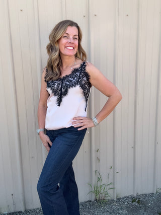 Sleeveless Woven Top W/ Lace Blush Pink