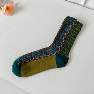 Color-Block Floral Wavy Fashion Versatile Socks