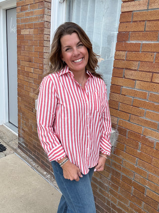 Suzy Striped Button Down Red