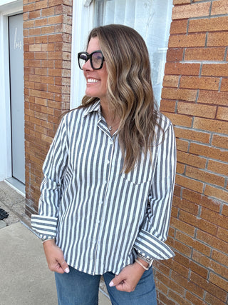 Suzy Striped Button Down Black