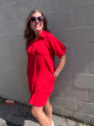 Red Summer Puff Sleeve Dress