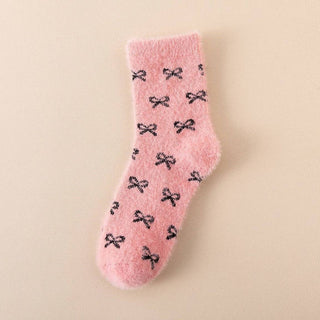 Bow Fluffy Home Plush Socks