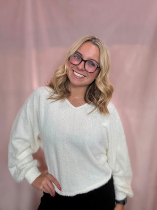 Ovation Ivory Feather Knit Sweater