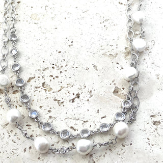 Long Swarovski crystal pearl necklace wrap