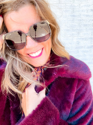 Collared Faux Fur Jacket Dark Oxblood by Liverpool