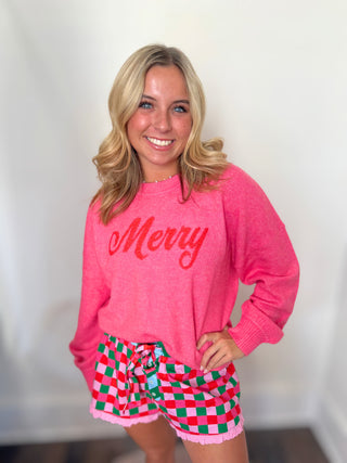 "MERRY" SWEATERS,PINK