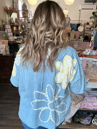 Boho Flower Patchwork Top Blue