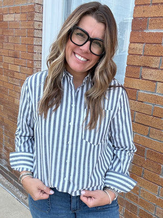 Suzy Striped Button Down Navy