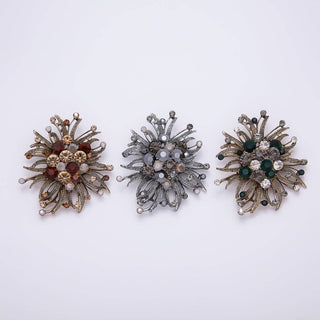 Vintage Gold 66mm Green, Red, Silver Rhinestone Textured Leaf Nature Pin Brooch | BH-133 ~ BH-135