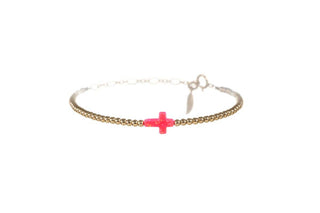 CROSS OPAL BRACELET: BUBBLE GUM / Sterling Silver / Stretchy 7"