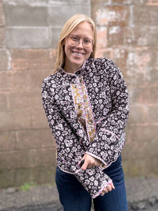 Mixed Media Quilted Jacket Black