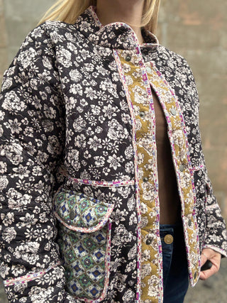 Mixed Media Quilted Jacket Black