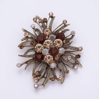 Vintage Gold 66mm Green, Red, Silver Rhinestone Textured Leaf Nature Pin Brooch | BH-133 ~ BH-135