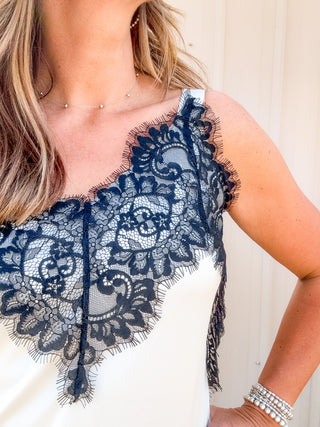 Sleeveless Lace Trimmed Top Whipped Cream by Liverpool