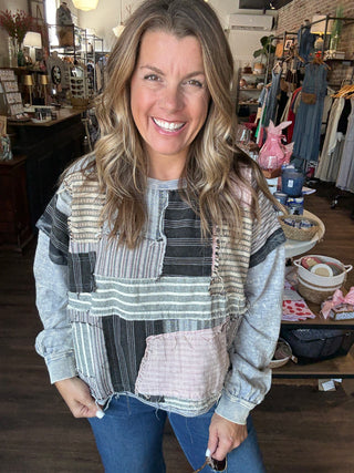 Boho Mineral Washed Patchwork Top