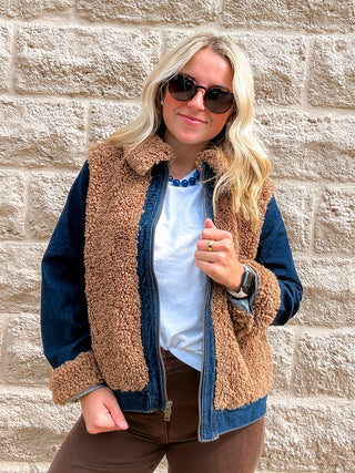 Sherpa Denim Jacket - Cinder Bloom by Liverpool